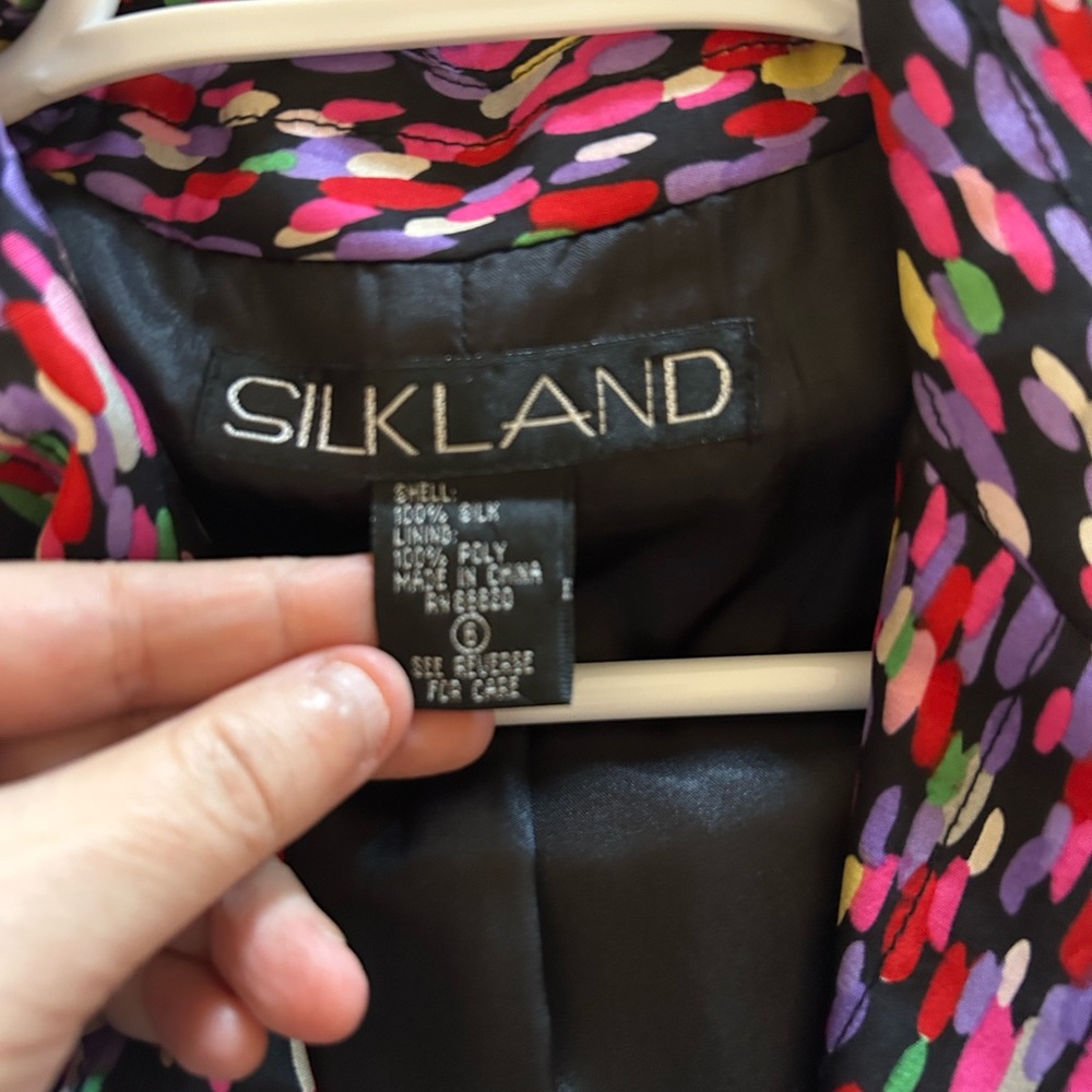 VTG Silkland 100% Silk Longline Jacket Coat Size 6 Colorful Confetti Print 90s - Picture 7 of 11